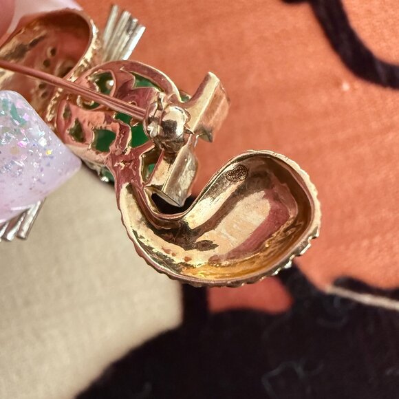 Vintage 14K Gold Winking Cat Pendant Brooch with Gemstones - Picture 7 of 14